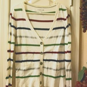 Aeropostale white cardigan with colored stripes